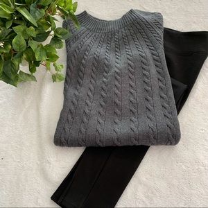 Talbots gray 3/4 length sleeve lightweight crew neck cable sweater. Size  MP